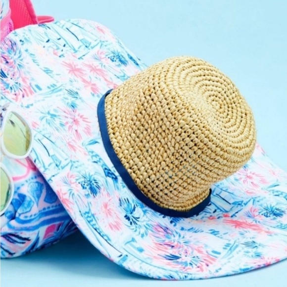 Lilly Pulitzer Sea to Shining Sea Print Pink and Blue Woven Hat - Picture 3 of 11